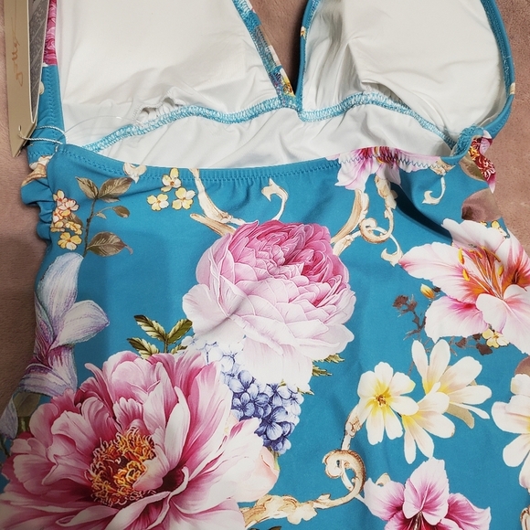 Gottex light blue turquoise halter spring floral swimsuit size 12 nwt - Picture 5 of 5